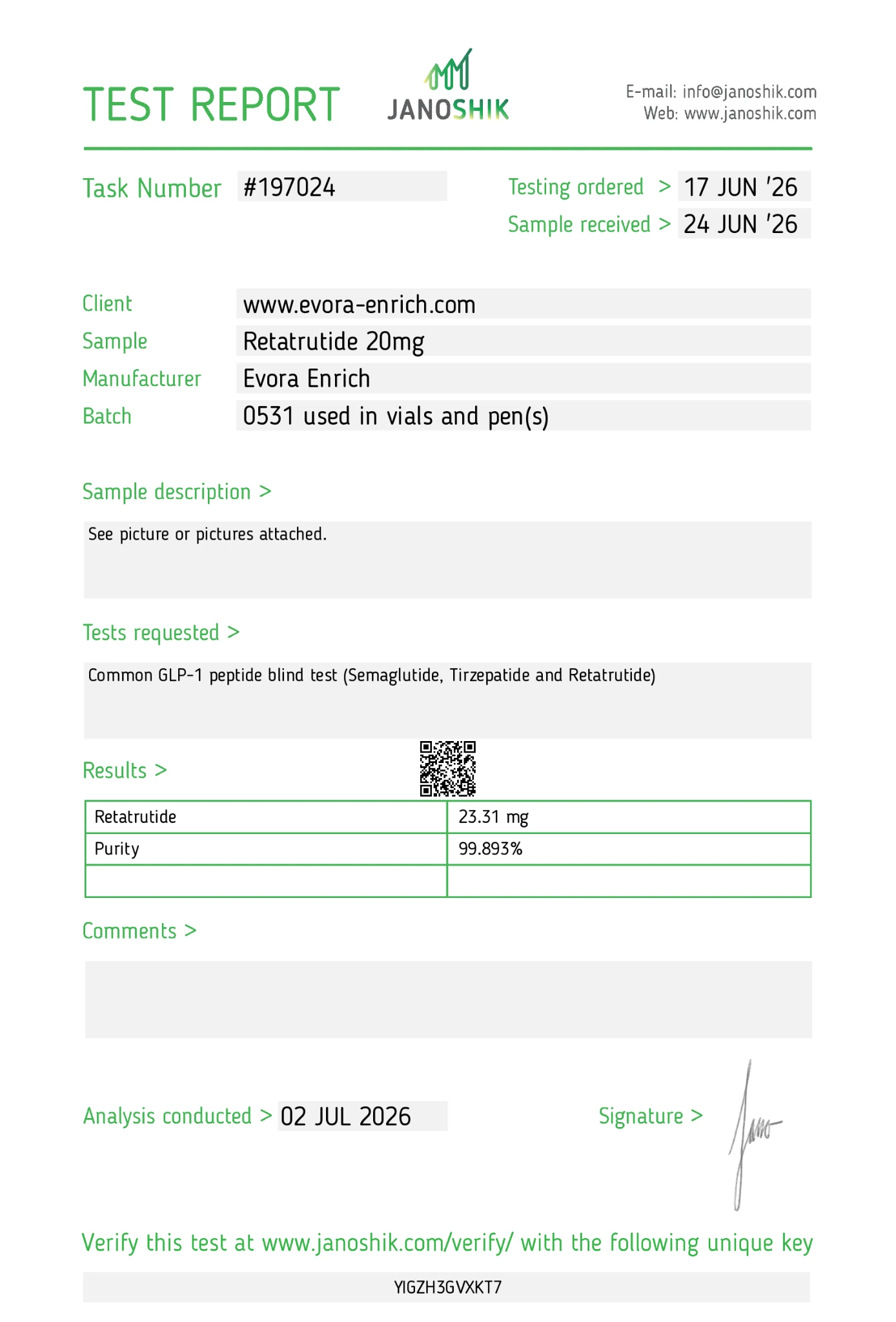 janoshik report optimized COA